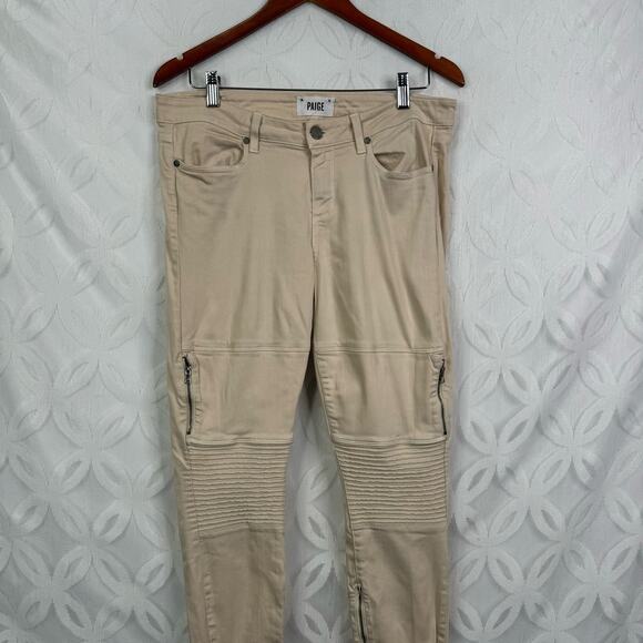 PAIGE Cassidy Skinny Moto Sandstone Pink Zip Pockets Jeans Size 32 - Picture 3 of 12